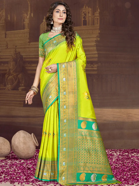 Deeva Sarees Lime Green Silk Saree